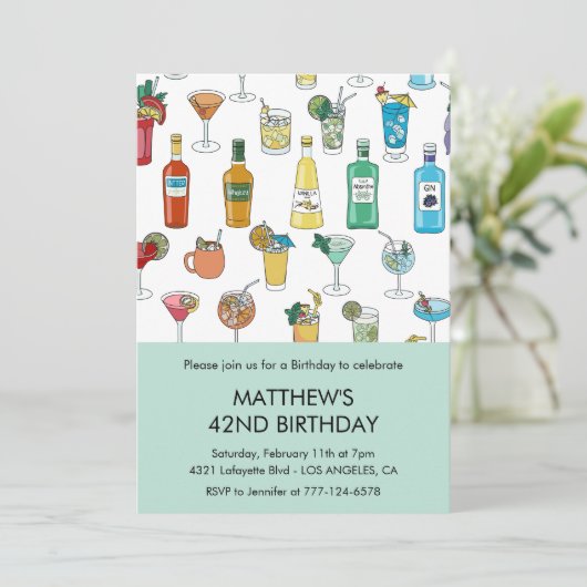 Cocktail Kleurrijke Drinken Champgne 42ste verjaar Kaart (Staand voorkant)
