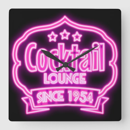 Cocktail lounge midden eeuw  neonbordlook vierkante klok (Voorkant)
