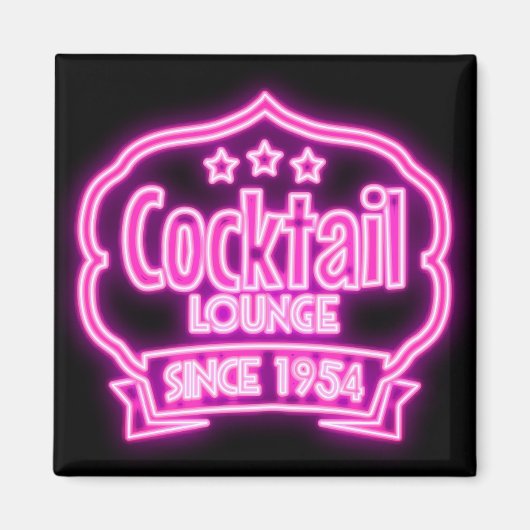 Cocktail lounge  neon bord bar zwart roze magneet (Voorkant)