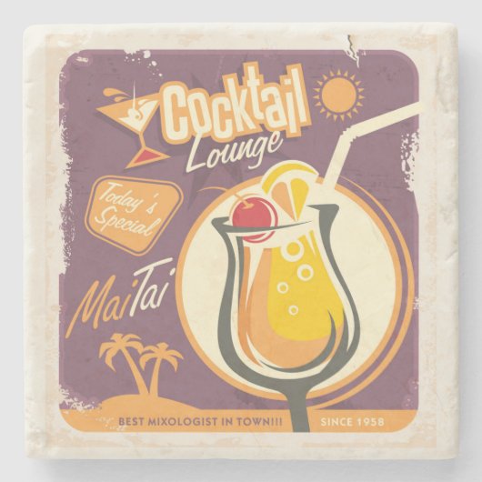 Cocktail Lounge Poster Stenen Onderzetter (Voorkant)