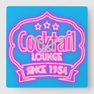 Cocktail lounge retro  neon look bord vierkante klok