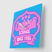 Cocktail lounge retro  neon look bord vierkante klok (Hoek)