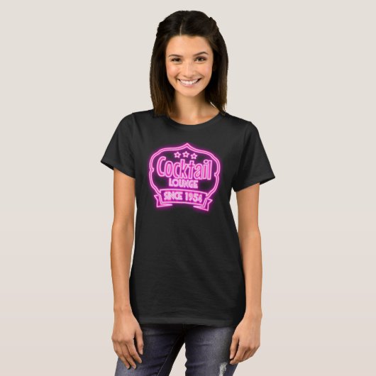Cocktail lounge retro  neon teken zwart roze t-shirt (Voorkant volledig)