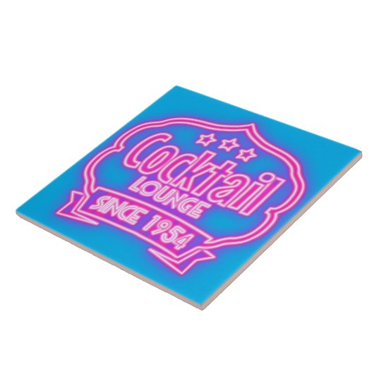 Cocktail lounge retro  neonbord ziet er blauw uit tegeltje (Zijkant)
