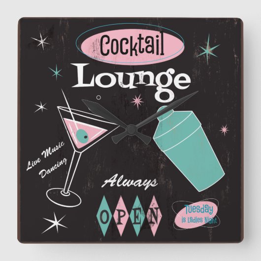 Cocktail Lounge Wall-klok Vierkante Klok (Voorkant)