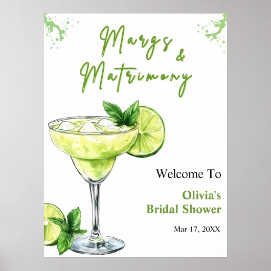 Cocktail Margs and Matrimony Bridal Shower Welcome Poster (Voorkant)