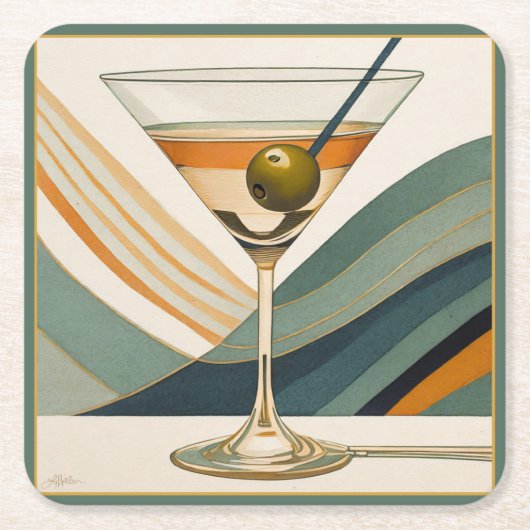 Cocktail Martini Mid Century Design Kartonnen Onderzetters (Voorkant)