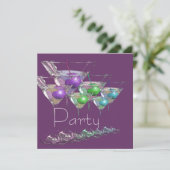 Cocktail martiniglazen paarse glans feestje kaart (Staand voorkant)