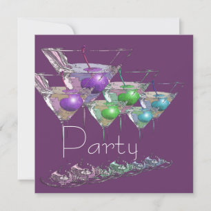 Cocktail martiniglazen paarse glans feestje kaart