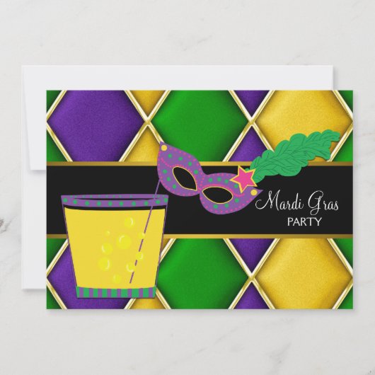 Cocktail Mask Fleur de Lis Mardi Gras Feest Kaart (Voorkant)