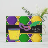 Cocktail Mask Fleur de Lis Mardi Gras Feest Kaart (Staand voorkant)
