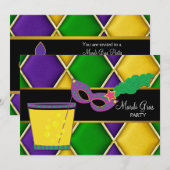 Cocktail Mask Fleur de Lis Mardi Gras Feest Kaart (Voorkant / Achterkant)