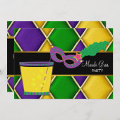 Cocktail Mask Fleur de Lis Mardi Gras Party Kaart (Voorkant / Achterkant)