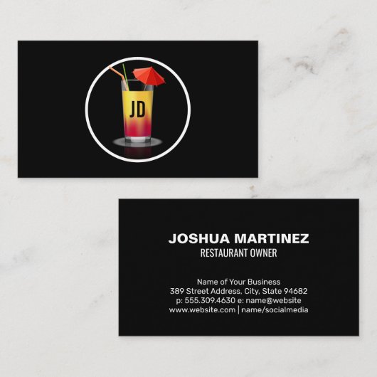 Cocktail met paraplu en stro visitekaartje (Voorkant / Achterkant)
