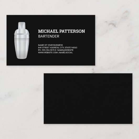Cocktail Metal Shaker Visitekaartje (Voorkant / Achterkant)
