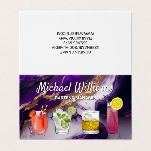 Cocktail Mix Drinken | Paarse gouden marmer Visitekaartje (Buitenkant ongevouwen)