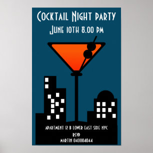 Cocktail Nacht Party Uitnodiging Poster