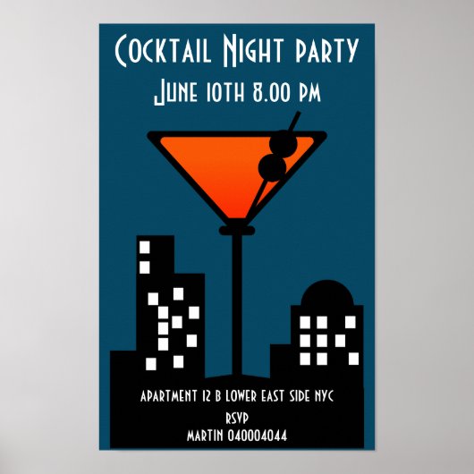 Cocktail Nacht Party Uitnodiging Poster (Voorkant)