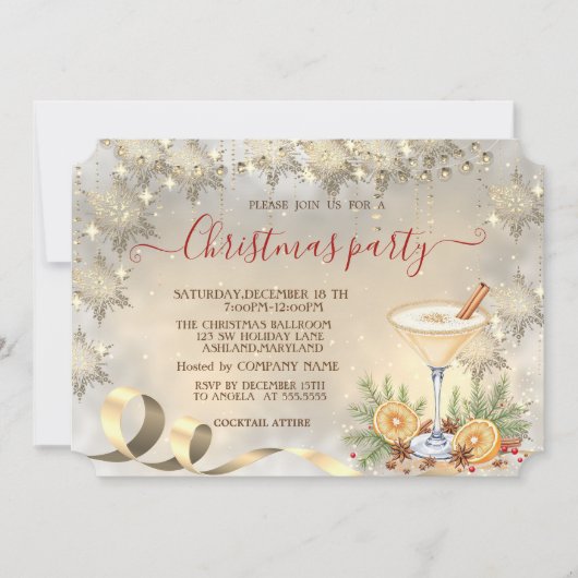Cocktail Oranje Goud Sneeuwvlokken Bedrijf Kaart (Voorkant)