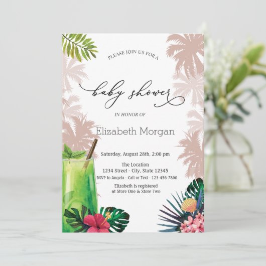 Cocktail, Palm, Baby shower van Glitter Bokeh Kaart (Staand voorkant)