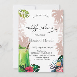Cocktail,Palm, Glitter Bokeh Baby Shower Kaart