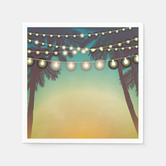 Cocktail Paper Napkin Beach Sunset Palm Trees Stri Servet (Voorkant)