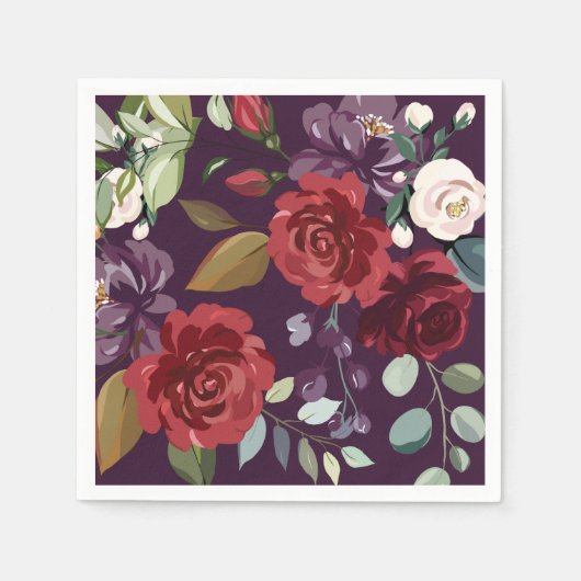 Cocktail Papier servet Plum Paarse Rozen Gold Geom (Voorkant)