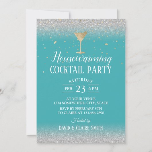 Cocktail-partij Modern Turquoise Kaart (Voorkant)