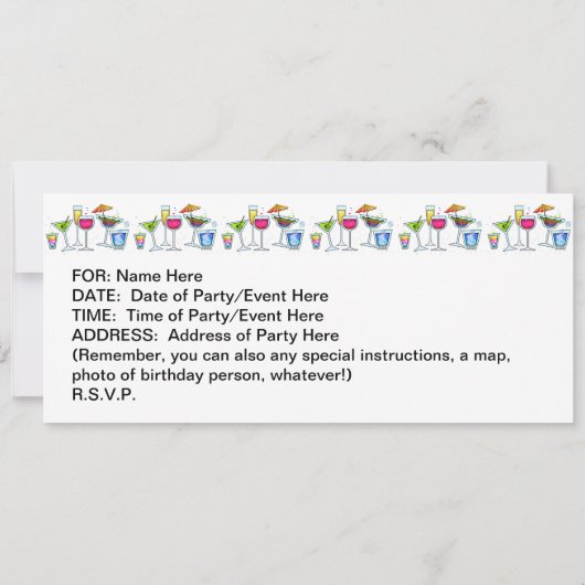 COCKTAIL. PARTIJINVITATIE KAART (Achterkant)