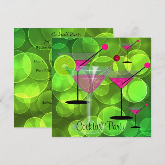Cocktail Party Bubbles Green Roze Kaart (Voorkant / Achterkant)