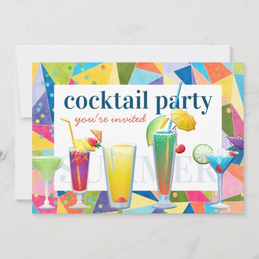 Cocktail Party Colorful Rainbow Summer Drink Fun Kaart (Voorkant)