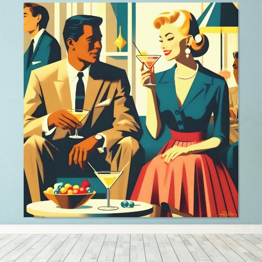 Cocktail Party Couples Shared Attraction Canvas Afdruk (Insitu (Houten vloer))