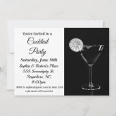 Cocktail Party Elegant Black and White Invitation Kaart (Voorkant)