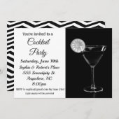 Cocktail Party Elegant Black and White Invitation Kaart (Voorkant / Achterkant)