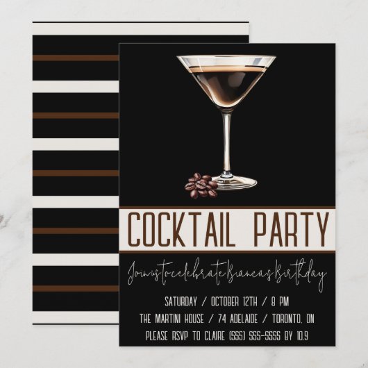 Cocktail Party, Espresso Martini, Verjaardagsfeest Kaart (Voorkant / Achterkant)