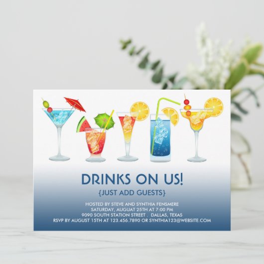 Cocktail Party Flat Uitnodiging (Staand voorkant)