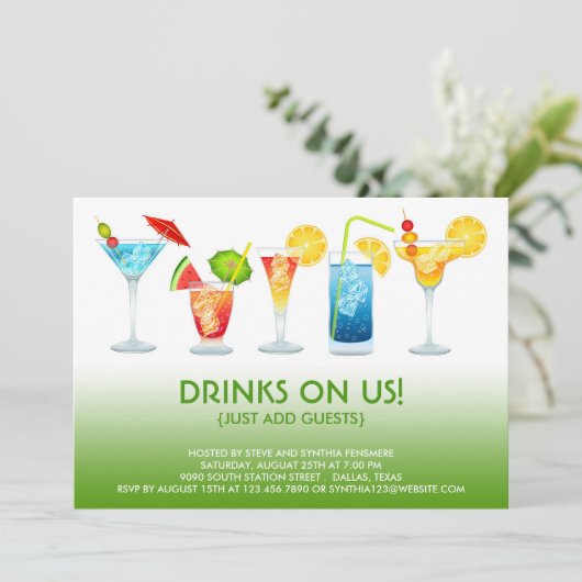 Cocktail Party Flat Uitnodiging (Staand voorkant)