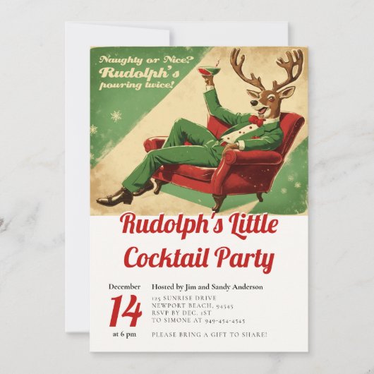 Cocktail Party  Grappig Retro Kerstfeest Kaart (Voorkant)