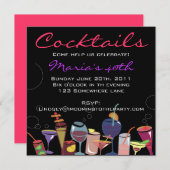 Cocktail Party Happy Birthday Invitation Drink Kaart (Voorkant / Achterkant)