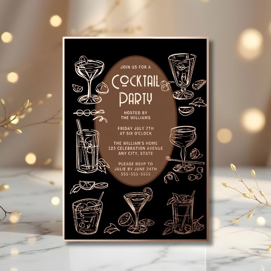 Cocktail Party Invitation Black  Retro Folie Uitnodiging