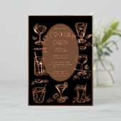 Cocktail Party Invitation Black  Retro Folie Uitnodiging (Staand Voorkant)