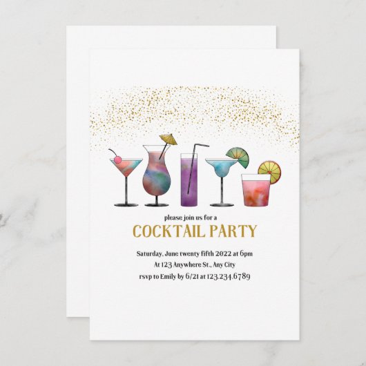 Cocktail Party Invitation Kaart (Voorkant / Achterkant)