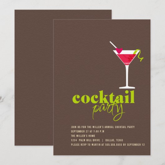 Cocktail Party Invitation Kaart (Voorkant / Achterkant)