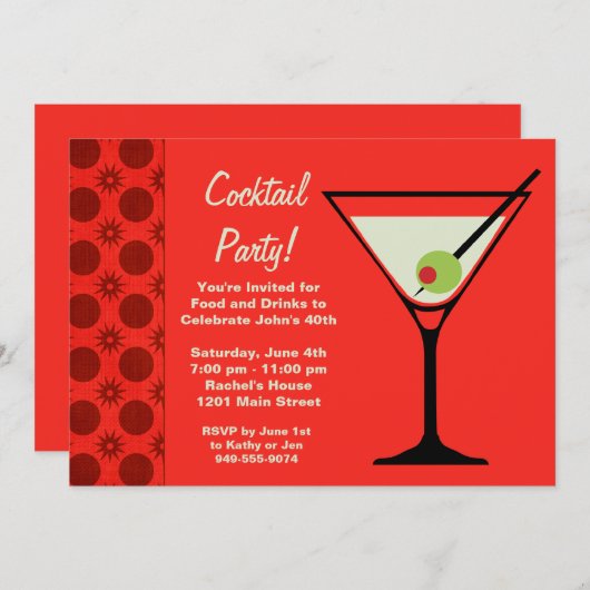 Cocktail Party Invitation Kaart (Voorkant / Achterkant)