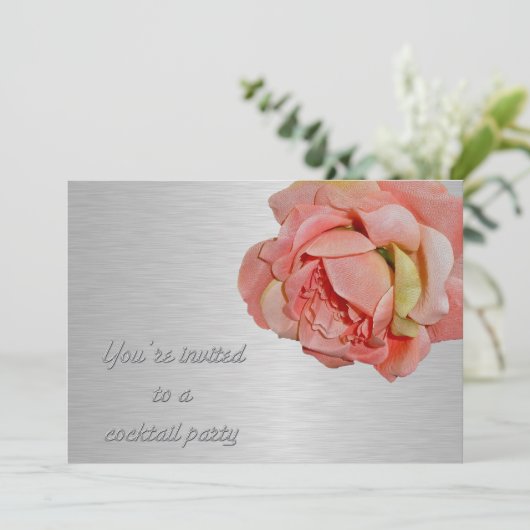 Cocktail Party Invitation Roos en Chrome Kaart (Staand voorkant)