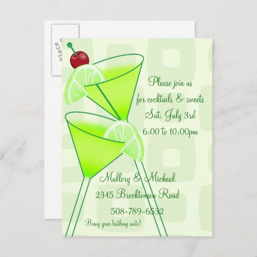 Cocktail Party Invitation Uitnodiging Briefkaart (Voorkant / Achterkant)