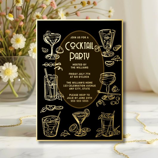 Cocktail Party Invitation Zwart Elegant Folie Uitnodiging