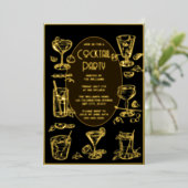 Cocktail Party Invitation Zwart Elegant Folie Uitnodiging (Staand Voorkant)