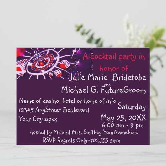 Cocktail Party Invitations Casino Gambling Thema Kaart (Staand voorkant)