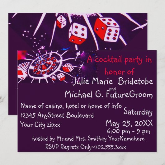 Cocktail Party Invitations Casino Gambling Thema Kaart (Voorkant / Achterkant)